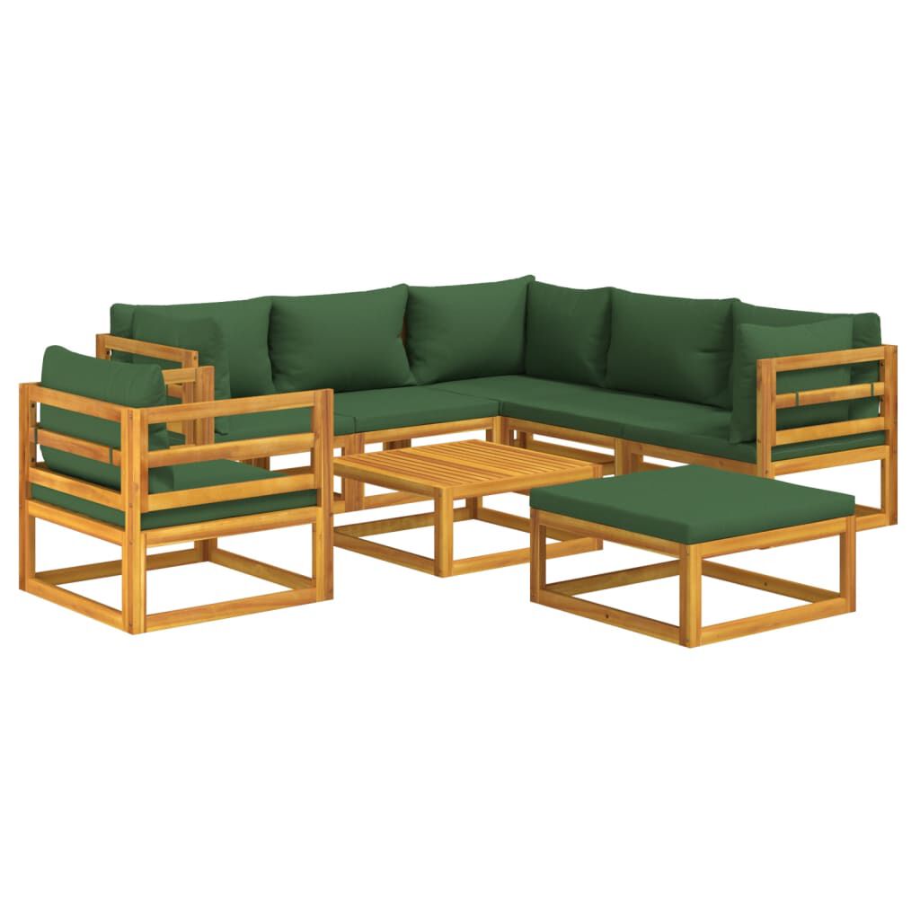 vidaXL 8 Piece Garden Lounge Set with Green Cushions Solid Wood