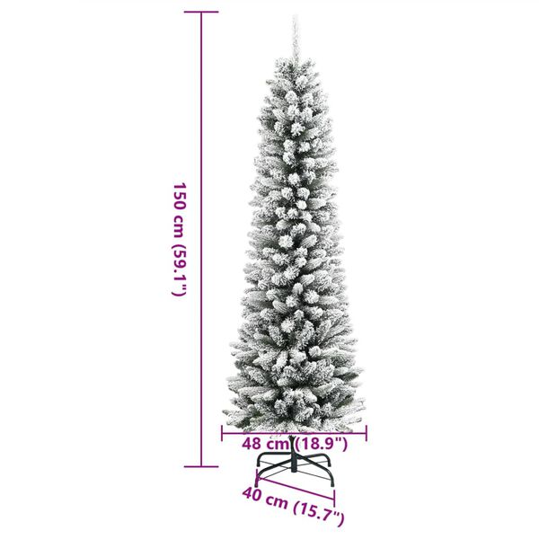 vidaXL Artificial Slim Christmas Tree with Flocked Snow 150 cm PVC&PE