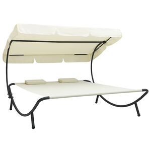 vidaXL Outdoor Lounge Bed with Canopy and Pillows Cream White