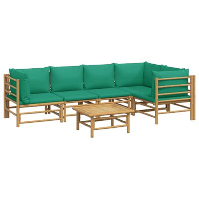 vidaXL 6 Piece Garden Lounge Set with Green Cushions Bamboo