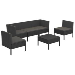 vidaXL 6 Piece Garden Lounge Set with Cushions Poly Rattan Black