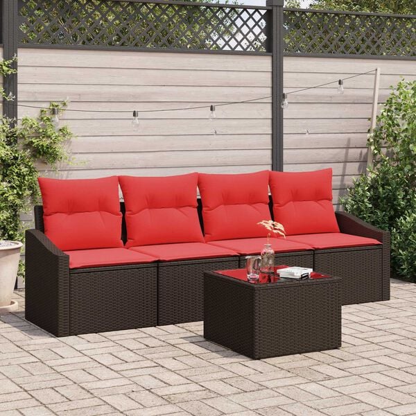 vidaXL 5 Piece Garden Sofa Set with Cushions Brown Poly Rattan