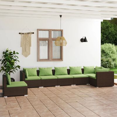 vidaXL 7 Piece Garden Lounge Set with Cushions Poly Rattan Brown