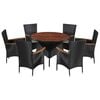 vidaXL 7 Piece Outdoor Dining Set Poly Rattan and Acacia Wood Black