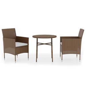 vidaXL 3 Piece Garden Dining Set Poly Rattan Brown