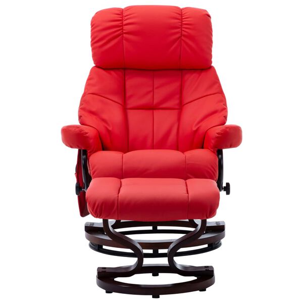 vidaXL Massage Reclining Chair Red Faux Leather and Bentwood
