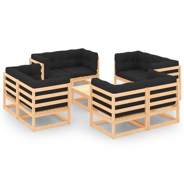 vidaXL 9 Piece Garden Lounge Set with Cushions Solid Pinewood