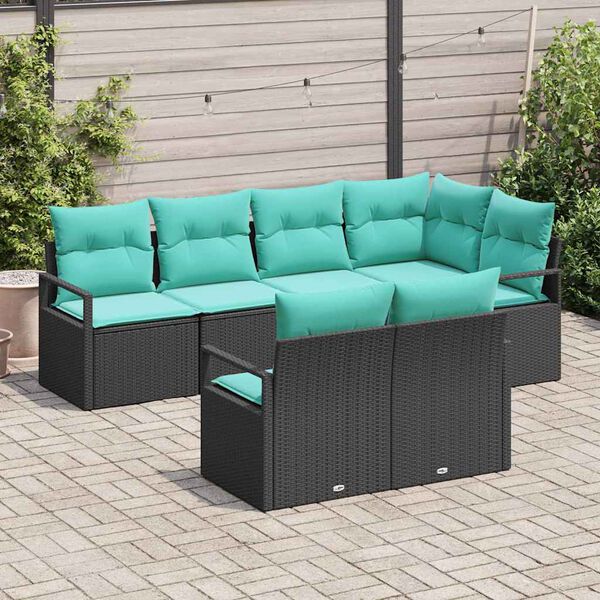vidaXL Garden Sofa Set 7 pcs Black and Turquoise Poly Rattan