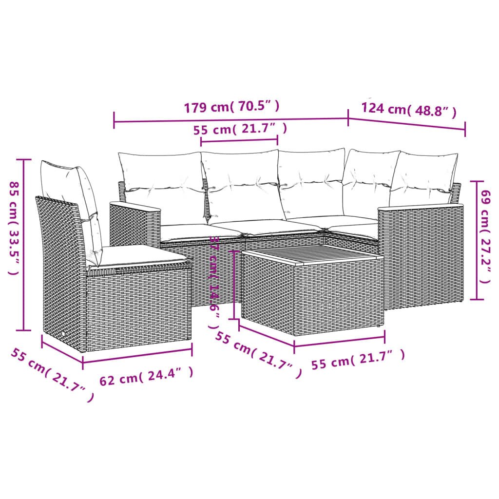 vidaXL 6 Piece Garden Sofa Set with Cushions Black Poly Rattan