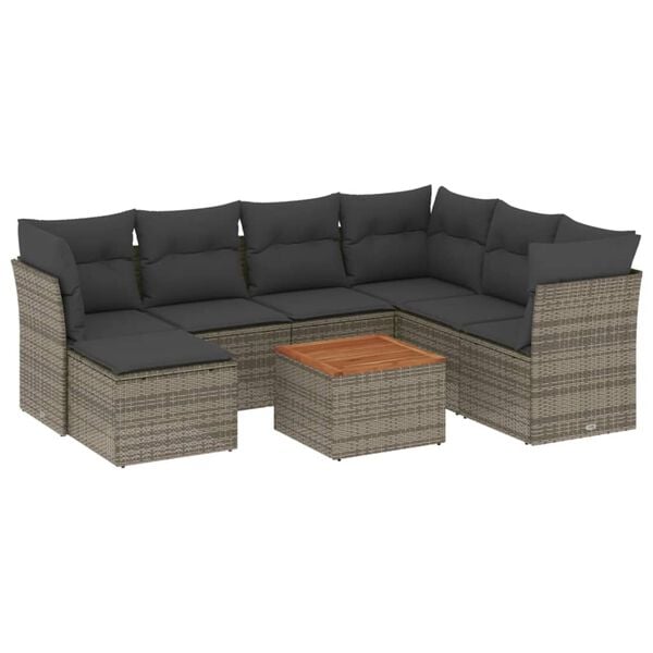 vidaXL 8 Piece Garden Sofa Set with Cushions Grey Poly Rattan