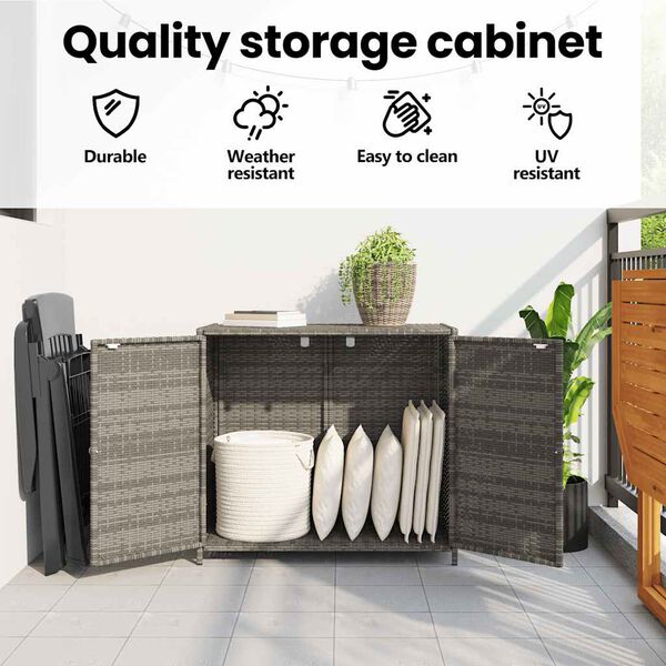 vidaXL Garden Storage Cabinet Grey 83x45x76 cm Poly Rattan
