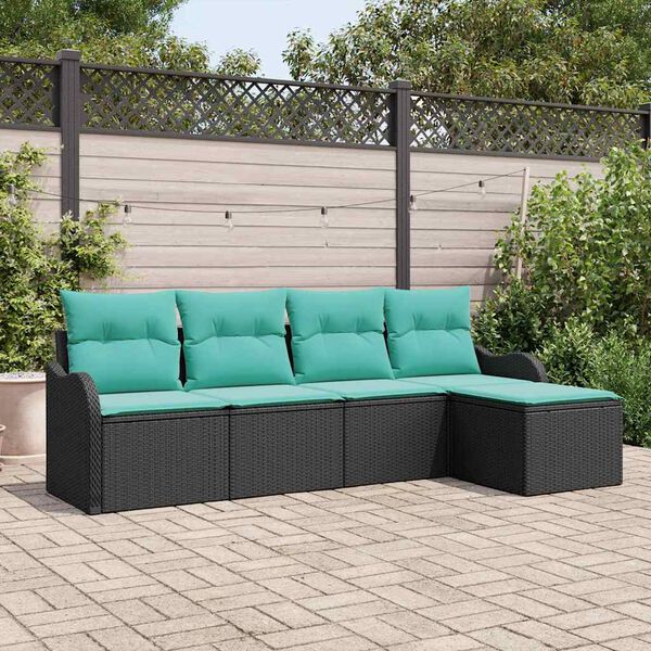 vidaXL Garden Sofa Set with Storage 5 pcs Black Poly Rattan