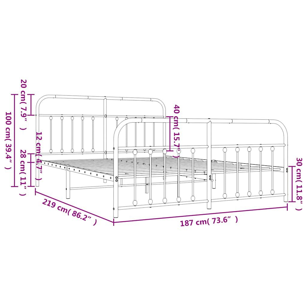 vidaXL Metal Bed Frame without Mattress with Footboard White 183x213cm