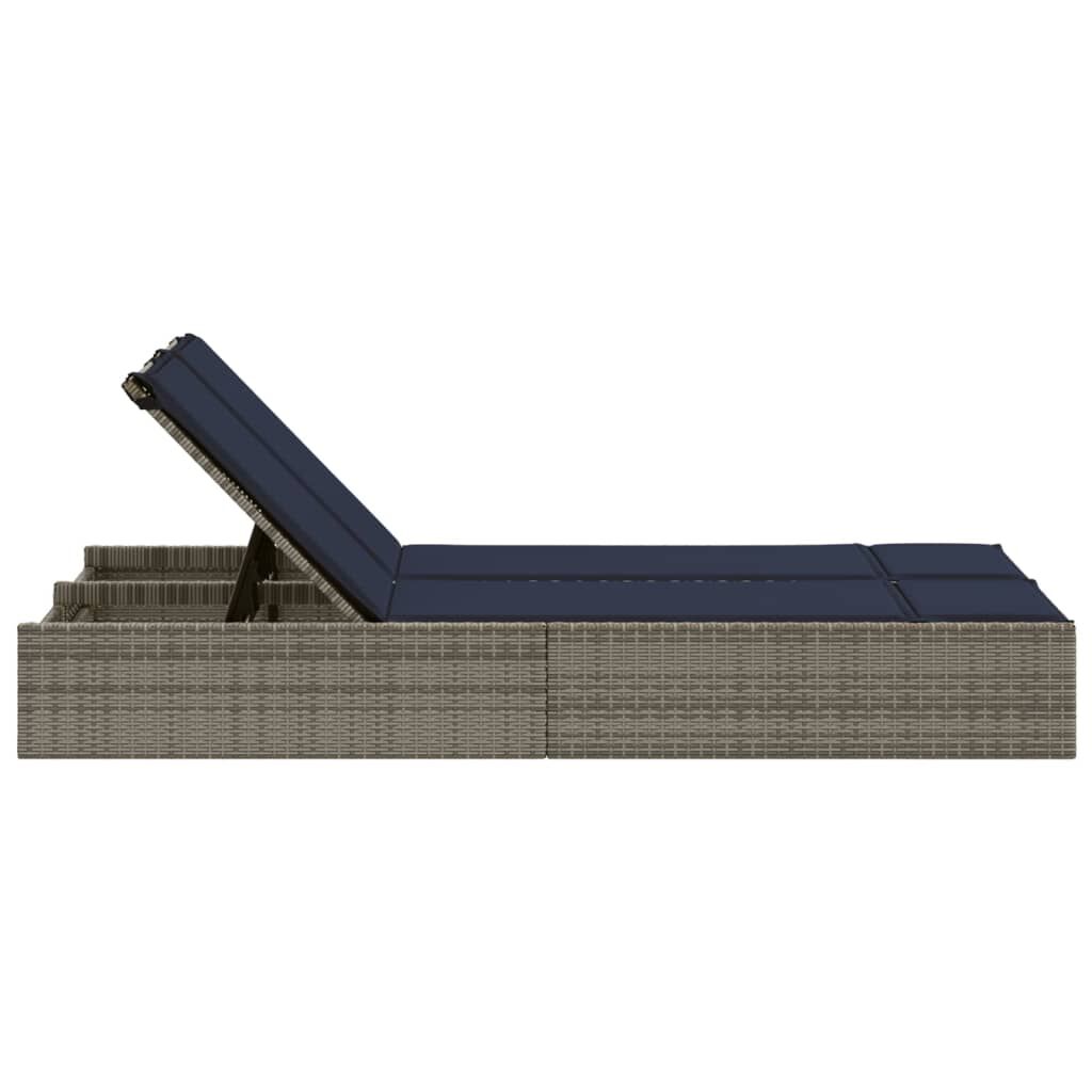 vidaXL Double Sun Lounger with Cushions Grey Poly Rattan