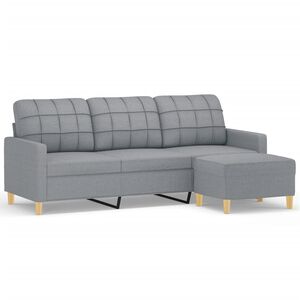 vidaXL 3-Seater Sofa with Footstool Light Grey 180 cm Fabric