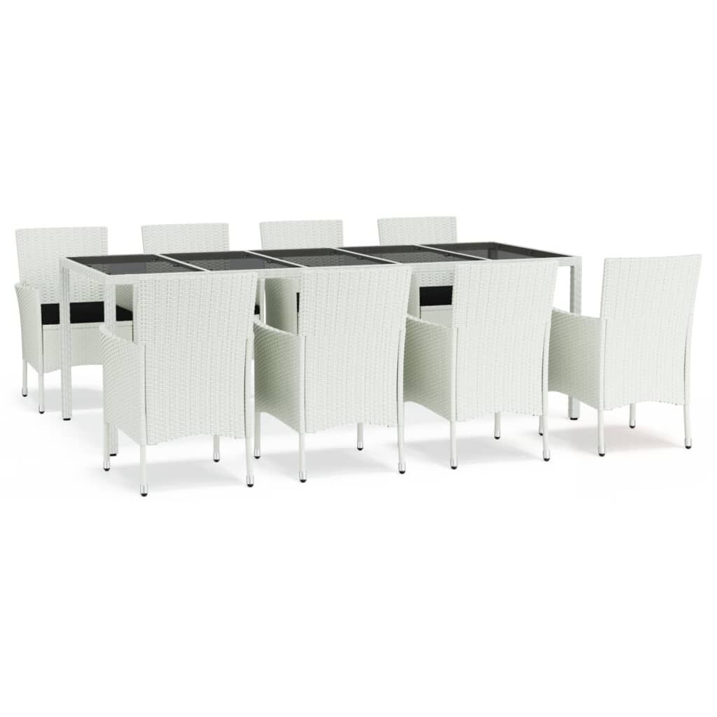vidaXL 9 Piece Garden Dining Set with Cushions White Poly Rattan