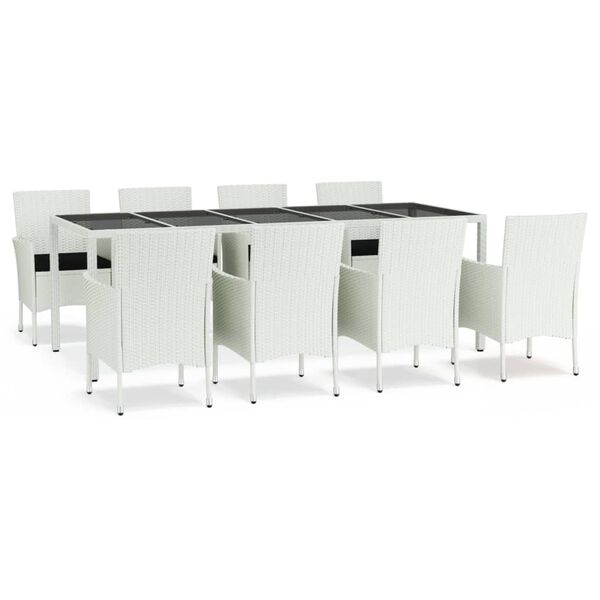 vidaXL 9 Piece Garden Dining Set with Cushions White Poly Rattan