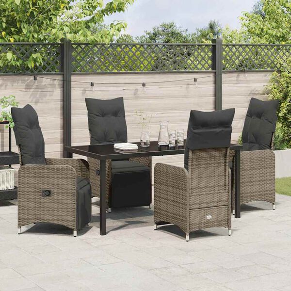 vidaXL Garden Dining Set with Cushion 5 pcs Grey Poly Rattan