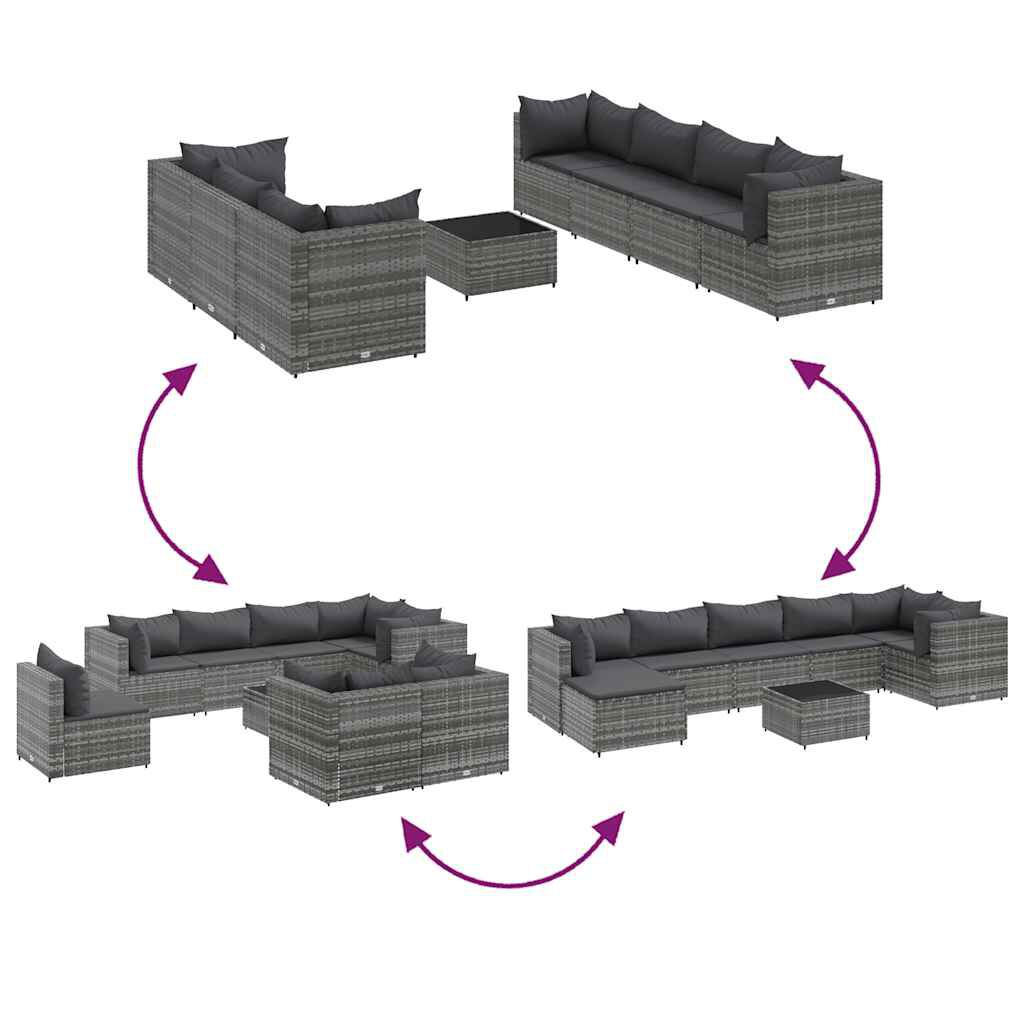 vidaXL 8 Piece Garden Lounge Set with Cushions Grey Poly Rattan