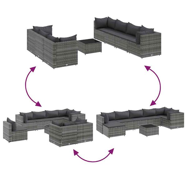 vidaXL 8 Piece Garden Lounge Set with Cushions Grey Poly Rattan