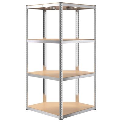 vidaXL 4-Layer Corner Shelf Silver Steel&Engineered Wood