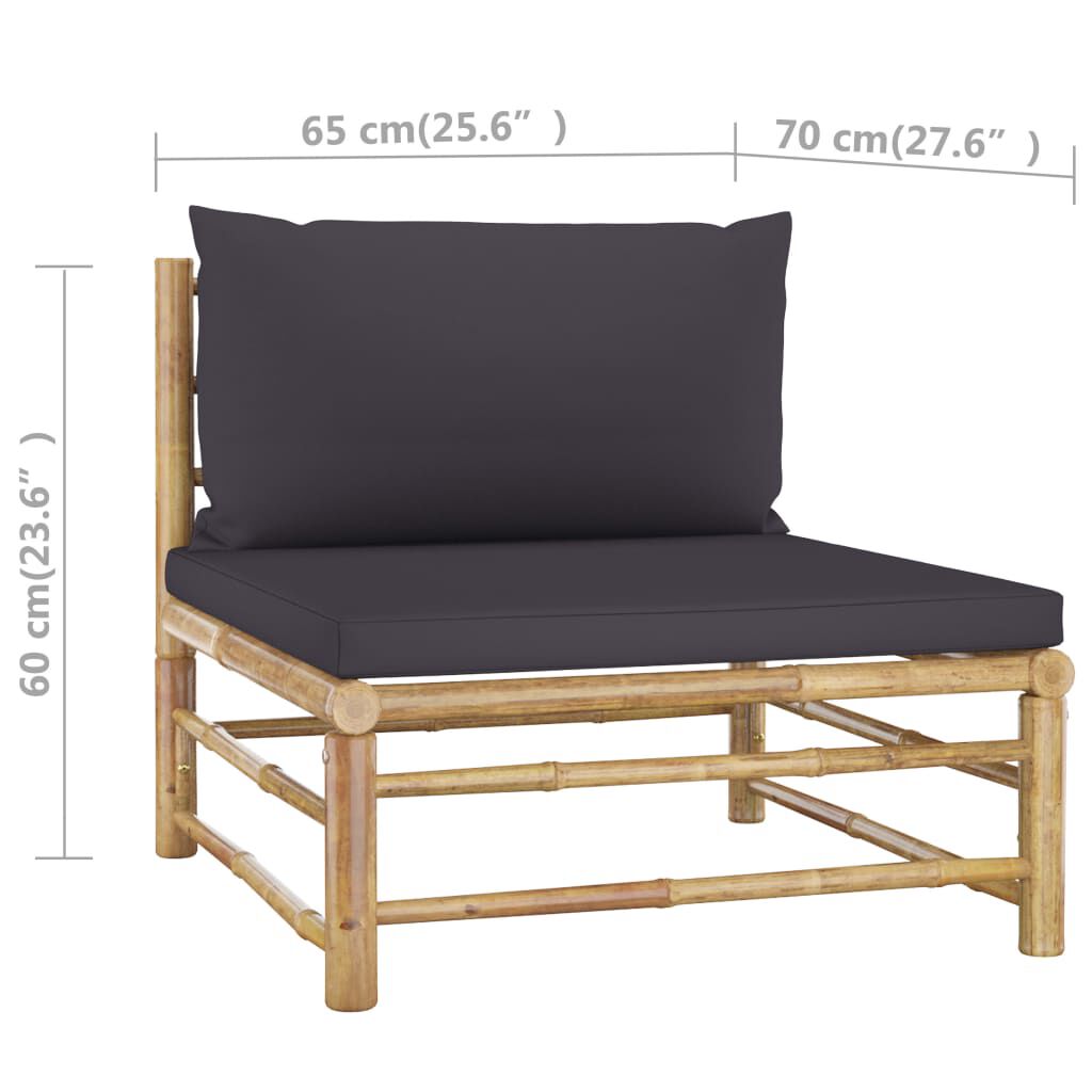 vidaXL 4 Piece Garden Lounge Set with Dark Grey Cushions Bamboo