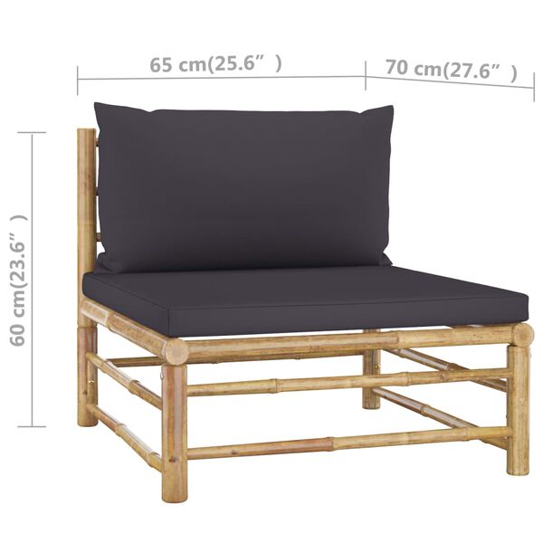 vidaXL 4 Piece Garden Lounge Set with Dark Grey Cushions Bamboo