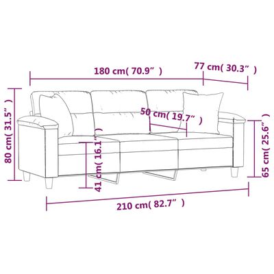 vidaXL 3-Seater Sofa with Pillows&Cushions Dark Grey 180 cm Microfibre Fabric