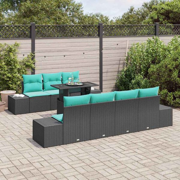 vidaXL Garden Sofa Set with Cushion 8 pcs Black and Turquoise