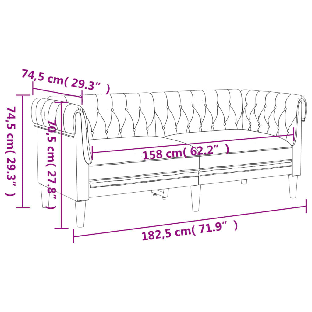 vidaXL Chesterfield Sofa 2-Seater Dark Grey Fabric
