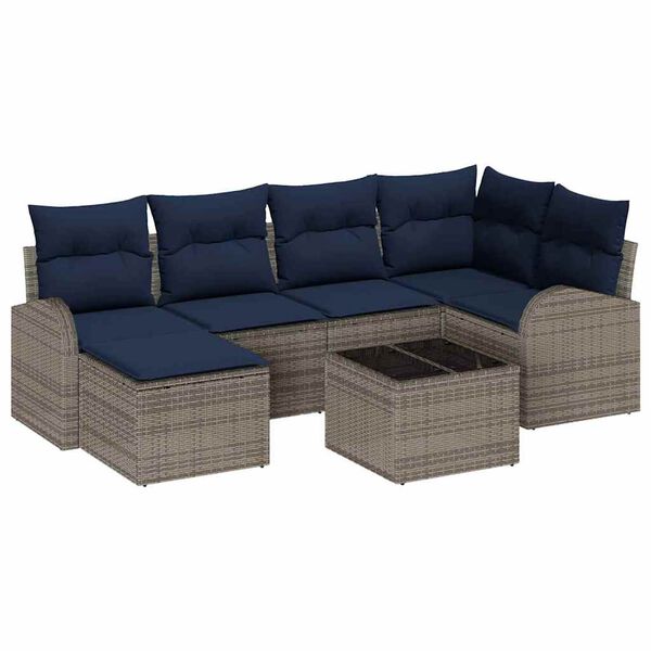 vidaXL Garden Sofa Set with Cushion 7 pcs Grey Poly Rattan