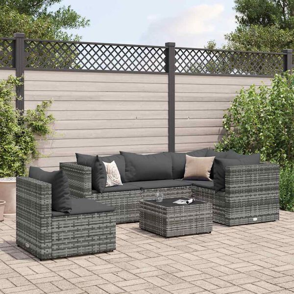 vidaXL 6 Piece Garden Lounge Set with Cushions Grey Poly Rattan