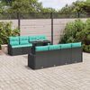 vidaXL Garden Sofa Set with Cushion 7 pcs Black and Blue Poly Rattan