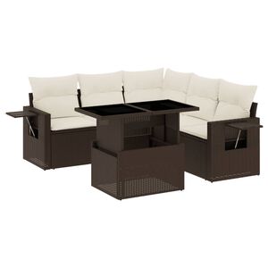 vidaXL 6 Piece Garden Sofa Set with Cushions Brown Poly Rattan