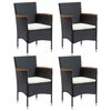 vidaXL 5 Piece Garden Dining Set with Cushions Poly Rattan Black