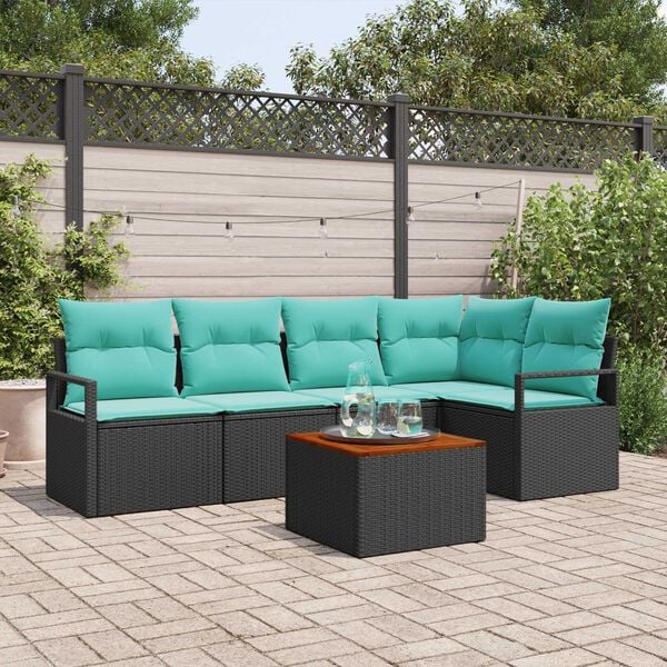 vidaXL Garden Sofa Set 6 pcs Black, turquoise