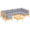 vidaXL 7 Piece Garden Lounge Set with Grey Cushions Solid Pinewood