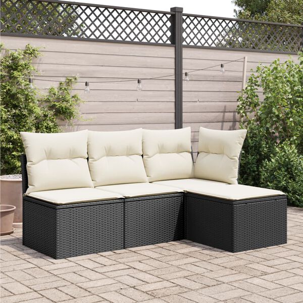 vidaXL Garden Stool with Cushion Black 55x55x37 cm Poly Rattan
