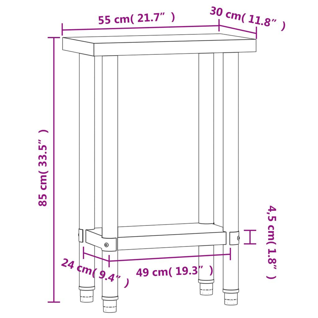 vidaXL Kitchen Work Table 55x30x85 cm Stainless Steel