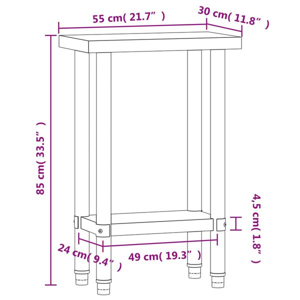 vidaXL Kitchen Work Table 55x30x85 cm Stainless Steel