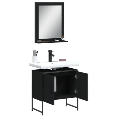 vidaXL 2 Piece Bathroom Cabinet Set Black Engineered Wood