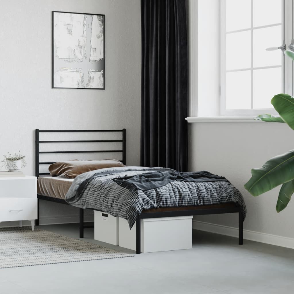 vidaXL Metal Bed Frame without Mattress with Headboard Black 100x190cm