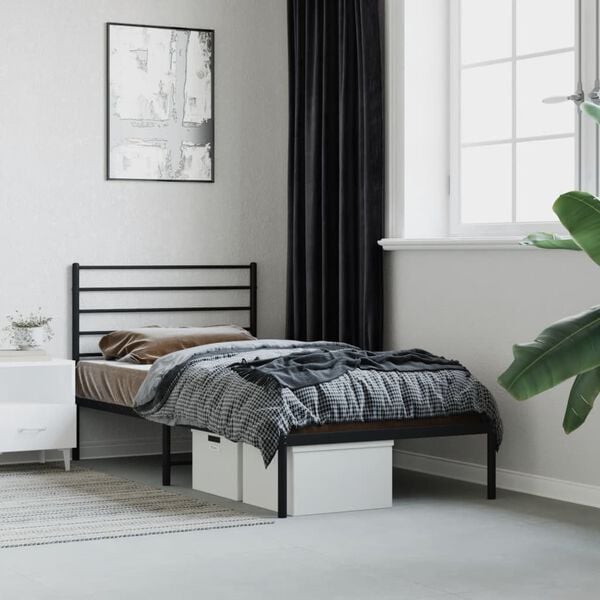 vidaXL Metal Bed Frame without Mattress with Headboard Black 100x190cm