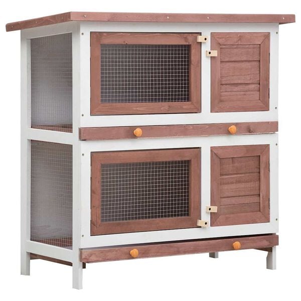 vidaXL Outdoor Rabbit Hutch 4 Doors Brown Wood