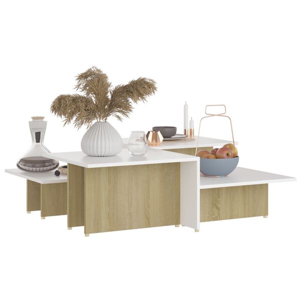 vidaXL Coffee Tables 2 pcs Sonoma Oak and White 111.5x50x33 cm Engineered Wood