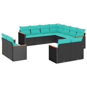 vidaXL 11 Piece Garden Sofa Set with Cushions Black Poly Rattan
