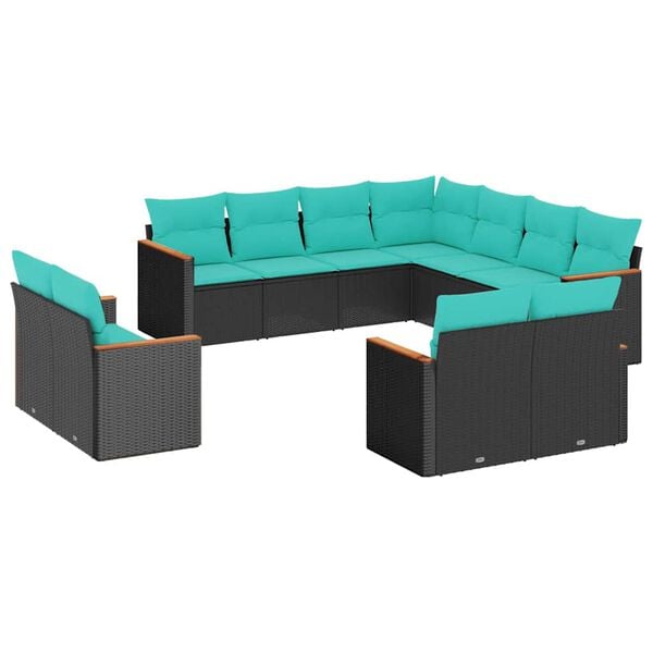 vidaXL 11 Piece Garden Sofa Set with Cushions Black Poly Rattan