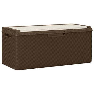 vidaXL Garden Storage Box with Seat Cushion Brown 350 L PP