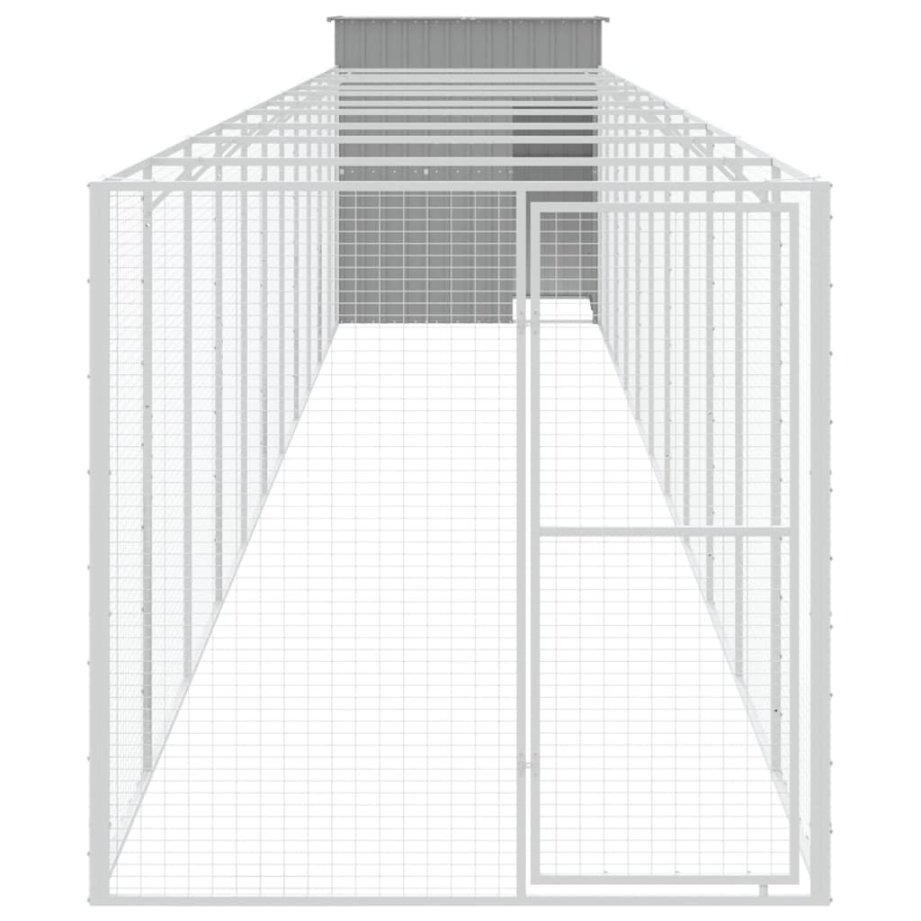 vidaXL Dog House with Run Light Grey 165x1271x181 cm Galvanised Steel