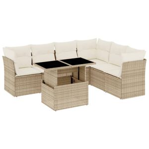 vidaXL 7 Piece Garden Sofa Set with Cushions Beige Poly Rattan